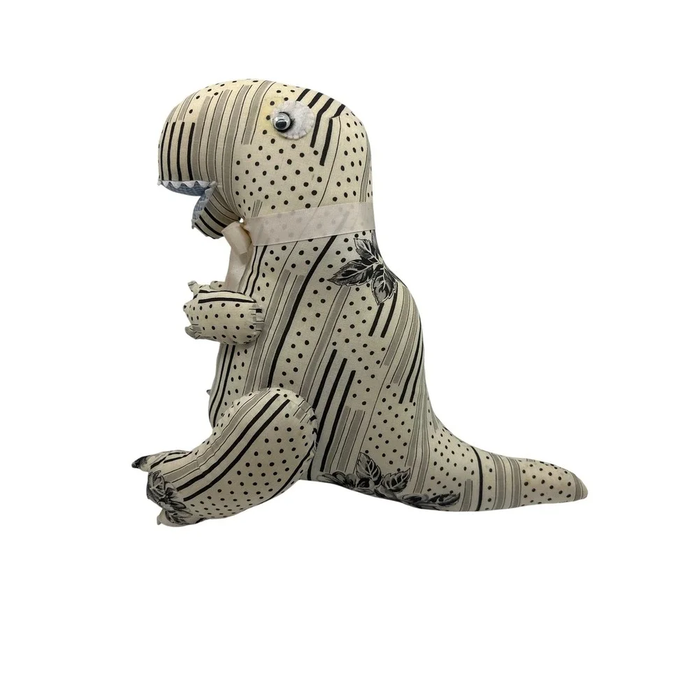 Handmade Stuffed Dinosaur Toy Plush T Rex Novelty‎ Black White Print